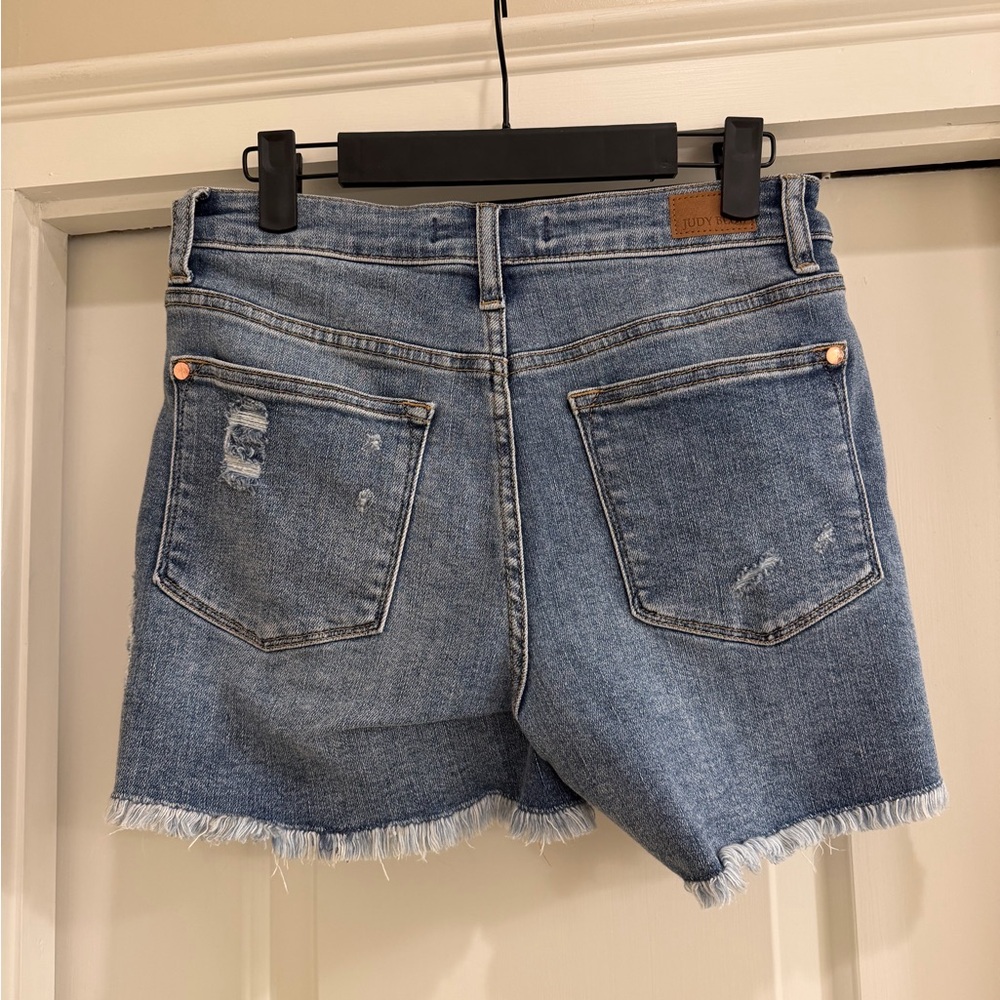 Judy Blue Mid Rise Distressed Denim Shorts - Picture 3 of 6
